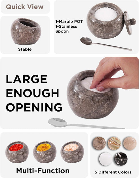 4" Inch Countertop, Radicaln Marble Salt Cellar with Lid Oceanic Salt Jar & Spice Storage Containers For Kitchen Ideal