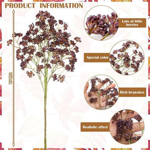 Thiccywoov 3 (16 Inch) Pcs Plum Faux Berry Stems Artificial Dusty Sedum Berry Stems Picks Branches Faux Spray for DIY
