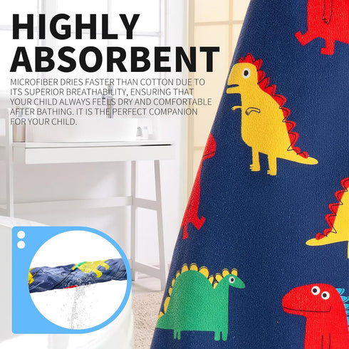 3-12 28" 53" OLAOLA Colorful Dinosaur Hooded Towel for Kids Years, x Soft Thick Absorbent Beach Towels, Toddler Bath