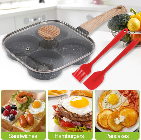 Xtujcya 4-Cup Egg Pan, Premium Egg Pans Nonstick, Omelette Pan with Lid , Healthy Egg Frying Pan for Breakfast, Egg