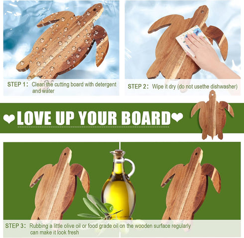 Acacia Wood Sea Turtle Cutting Board, 14 x 12 Inch Wooden Cheese Serving Platter for Meat, Cheese, Vegetables