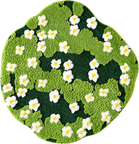 Ouyattle 3ft Cute Green Floral Large Bathroom Rugs Bath Mat Non Slip Washable, Modern Chic Boho Aesthetic Trendy Funky