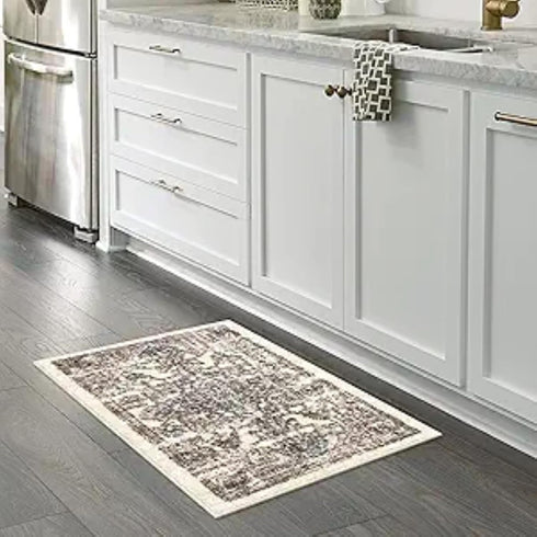 Maples Rugs Farmhouse Tapestry Area Rugs, Washable Non Slip Indoor Carpet, 1'8 x 2'10, Taupe/Grey, Made in USA