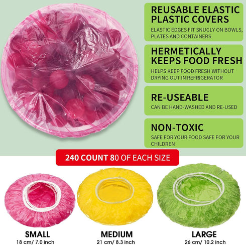120 Pieces Reusable Elastic Food Bowl Storage Covers - Colorful Plastic for Outdoor Picnic