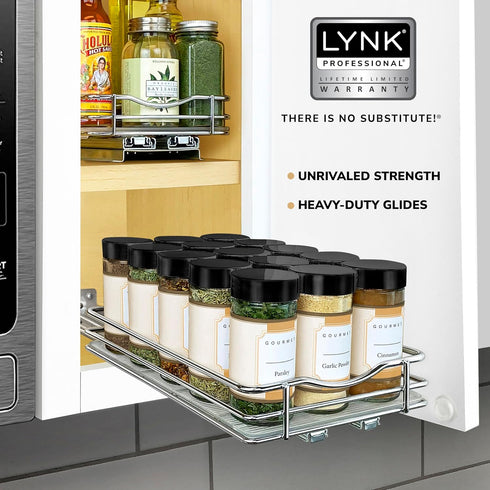 6-3/8 inch 1 LYNK PROFESSIONAL Pull Out Spice Organization for Cabinets - Wide Spice Rack for Inside Cabinets, Slide