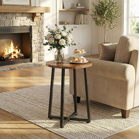 15.7" BF95BZ01 HOOBRO Side Table, Round End Accent Table with Sturdy Metal Frame, Round Nightstand, for Living Room
