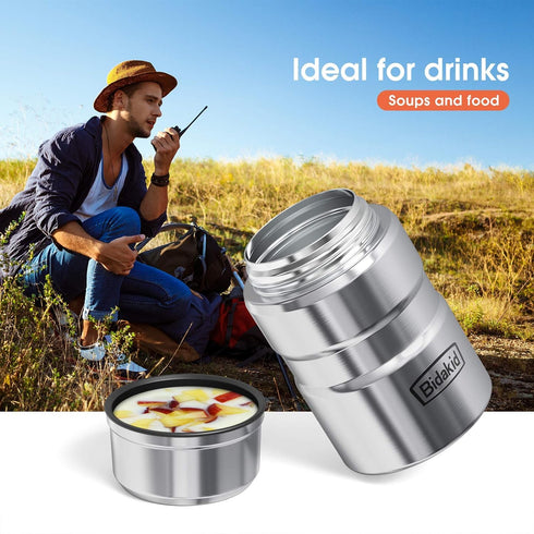 Bidakid Set 25.4oz 17oz 12 Insulated Food Jar & Stainless Steel Containers with Folding Spoon and Carrying Bags