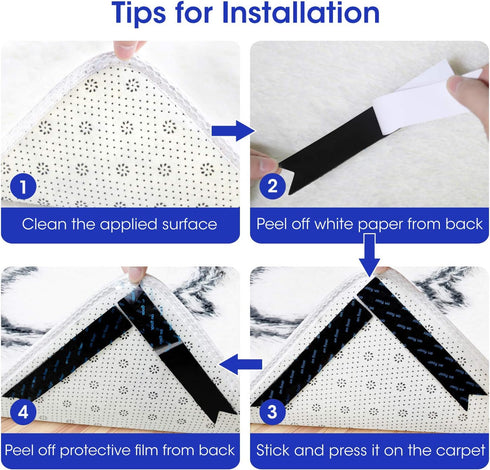 Rug Tape - 16 Pcs Dual Sided Washable Removable Non-Slip Adhesive for Area Rugs on Hardwood Floors