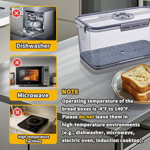 Hausavant Countertop, (2 Bread Box for Kitchen Airtight Bread Container with Lid, Time Recording Dial, and Draining