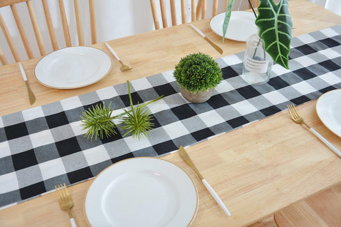 Black & White Buffalo Check Table Runner, Cotton Blended, 12" x 48", Farmhouse Style for Gatherings