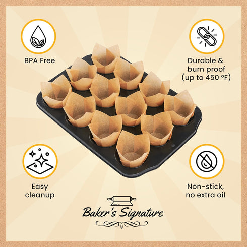 Tulip Cupcake Liners, 150pcs Muffin Liners for Baking by Baker’s Signature, Sturdy, Greaseproof & Easy to Use