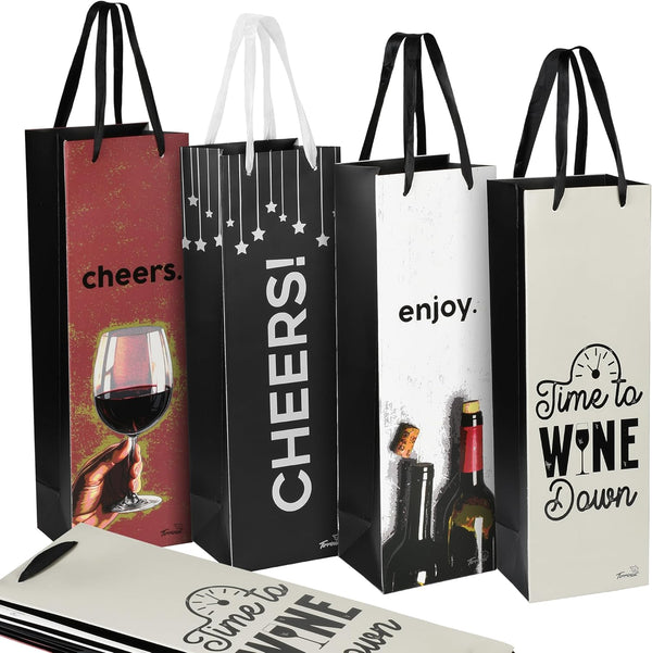 Tirrinia Wine Gift Bags - 12pcs in 4 Designs, Bulk Set for Weddings, Parties, Holidays, Christmas