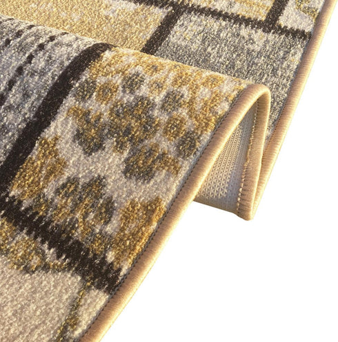 Custom Size Grey Ivory Fancy Patchwork Rubber Backed Non-Slip Hallway Stair Runner Rug, 22 inch Wide