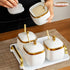 EABOSON 4 Pack Set Gold Condiment Spice Jars with Lids, Spoons, Tray - Ceramic Seasoning Box for Salt, Pepper, Sugar