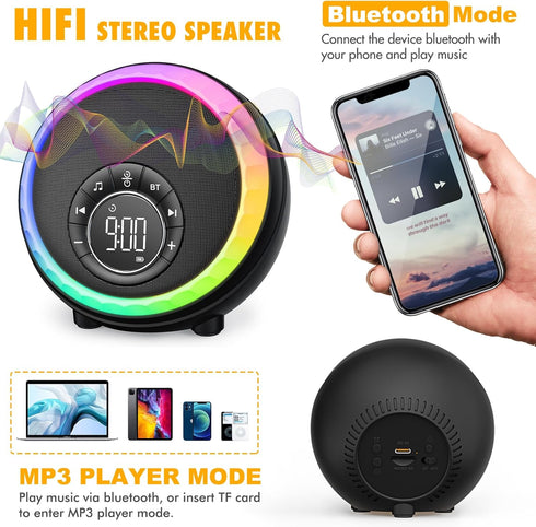 Dimmable Night Light Bluetooth Speaker Alarm Clock, Portable Sound Machine with White Noise, Touch Bedside Lamp
