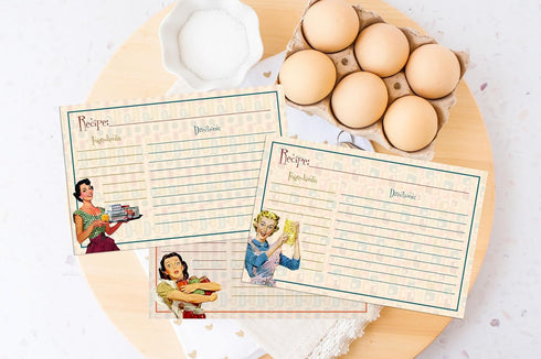 Silly Goose Gifts Recipe Cards: Retro Housewife Theme 4x6, Vintage Rustic Design for Weddings