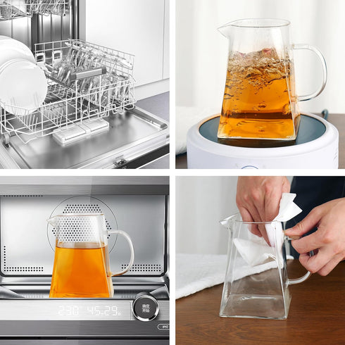 CNGLASS 24oz Glass Teapot with Infuser, Clear Kettle with Removable Stainless Steel Strainer, Stovetop Safe