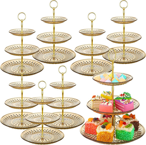 Patelai 8 Packs 3 Tier Crystal Acrylic Clear Cake Stand with Gold
