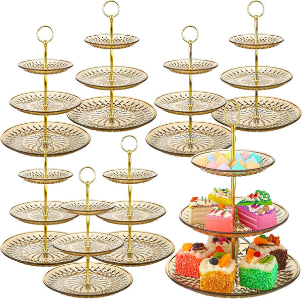 Patelai 8 Packs 3 Tier Crystal Acrylic Clear Cake Stand with Gold