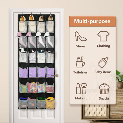 24 Closet Closet 1 Pack FENTEC Large Pockets Over Door Shoe Organizer, Mesh Hanging Shoe Organizer for Mesh Holder