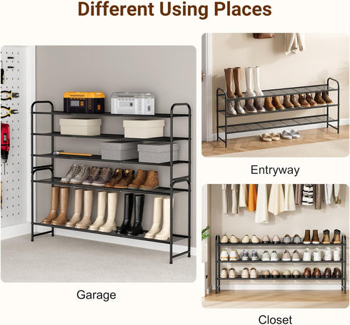3-Tier Closet Closet KEETDY Long Shoe Rack for Metal Shoe Organizer for Entryway, Wide Stackable Shoe Storage Shelf