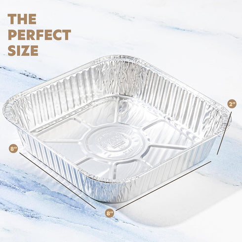 PLASTICPRO 10 Pack 8 Inch Square Aluminum Pans with Lids, Disposable Tin Foil Baking Pans for Food Storage