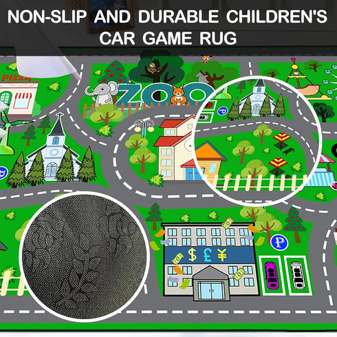 5x7 Car Rug Play Mat Feet - Green Road Rug for Kids Boys Room, Fun Race Track Traffic Road Carpet for Boys Playmat