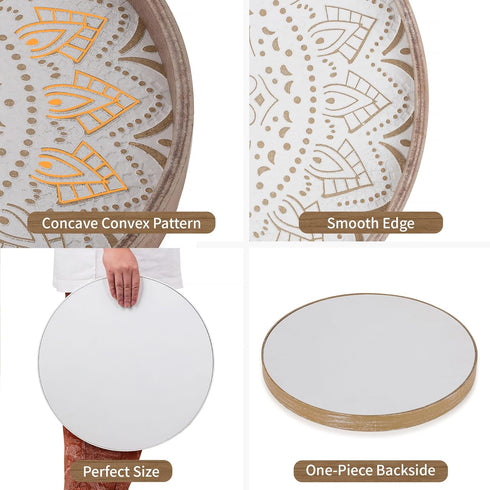 12 Inch Counter Hanobe Decorative Coffee Table Tray: Round Wood Trays for Boho Home Decor Rustic Farmhouse Centerpiece