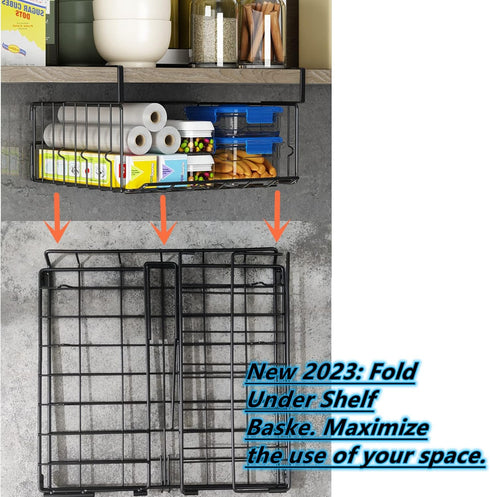 2Pack 11.8in Under Shelf Basket Storage - Metal Under Cabinet Shelf, Hanging Wire Basket Shelves, Undershelf Storage