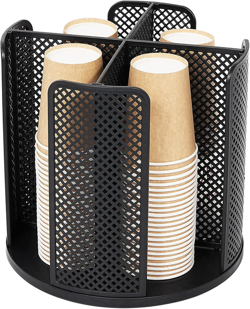 Rotatable Cup and Lid Organizer with 4 Compartments, Coffee Cup Dispenser for Countertop, Bathroom, Kitchen, Coffee