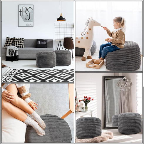 2 26 18 Inch Teenyyou Pcs x Unstuffed Pouf Cover Ottoman Foot Rest - No Filler, Faux Rabbit Fur Foot Stool Floor Bean