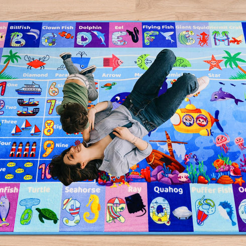 Mfmiudole 59"39.4" ABC Kids Rug for Playroom Ocean Rug Baby Play Mat Alphabet Carpet Sea Animal Number Shape Classroom