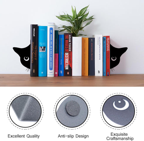 TYLCC 1 Bookends Metal Cat Book Ends, Pairs Cute Bookends for Shelves Decorative for Home Office Desk Bookshelf Decor