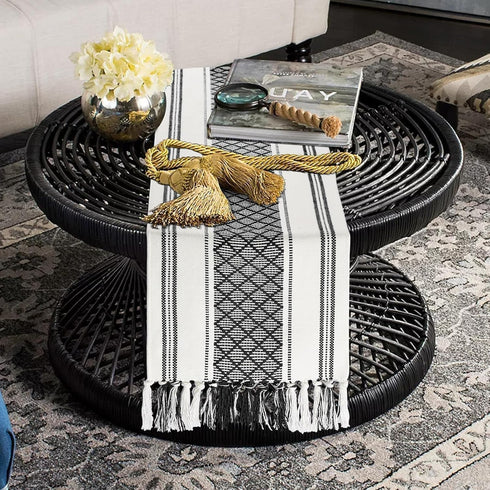 48 Inches yuboo Black and White Striped Table Runner Farmhouse Style, Modern Short Woven Coffee Table Runner Long