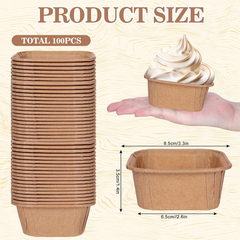Whaline 100Pcs Parchment Square Cupcake Liners Kraft Paper Square Baking Cups Natural Color Cupcake Wrappers for Wedding Birthday Baby Shower Party Supplies