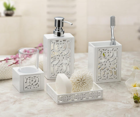 Creative Scents Janette White Hand Soap Dispenser - Mirrored Bathroom Lotion Dispenser for Countertop with Durable