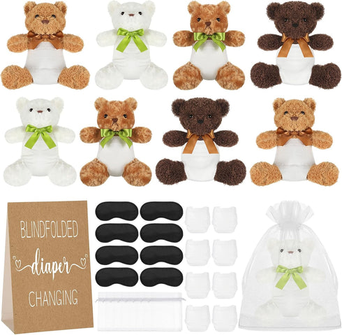 Chicingyou 8 Set Bear Blindfolded Diaper Changing Baby Shower Games with Blindfold
