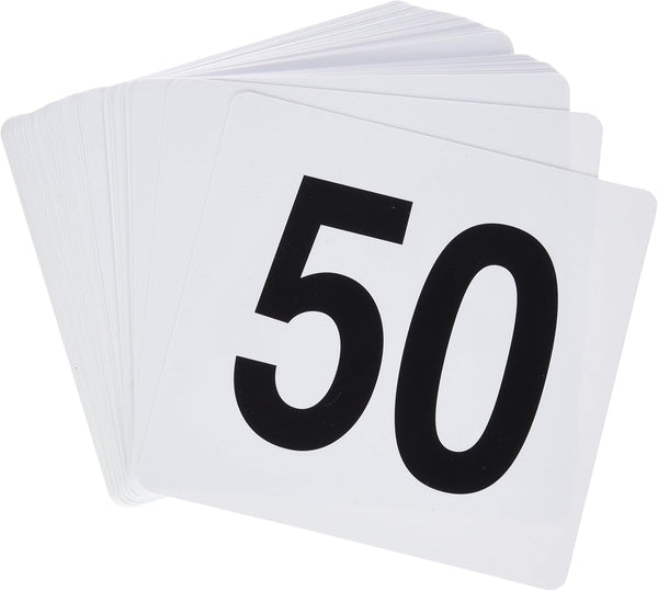 Winco Plastic Table Numbers, 1-50, White, Black