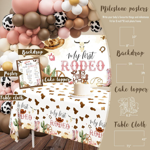 YJDFWAUT 1st 1 My Rodeo Birthday Decorations Girl, Western Cowgirl First Birthday Party Supplies, Cowgirl Balloon Arch