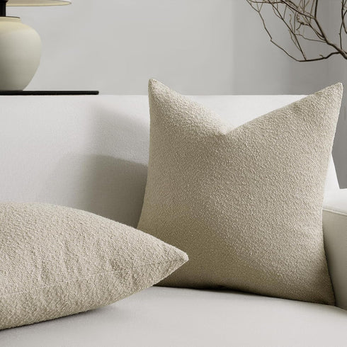 22 22 Inch Set 2, Cozy Throw Pillow Covers x of Beige Decorative Accent Solid Boucle Textured Pillow Cover, Neutral