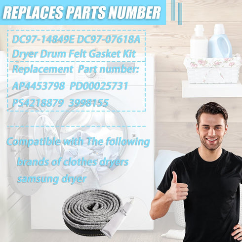 DC97-07618A Dryer Drum Felt Seal Replacement Kit for Samsung Dryer, Part AP4453798 PS4218879 PD00025731