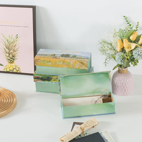 Serene Decorative Storage Boxes with Lids - Set of 3 Airy Floral Memory Keepsake Boxes with Magnetic Closure for