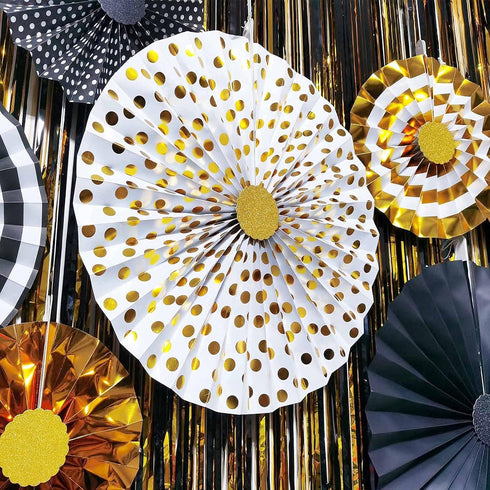 Set of 8 Gold Black Paper Fans Flower for Halloween Party Decorations, black2