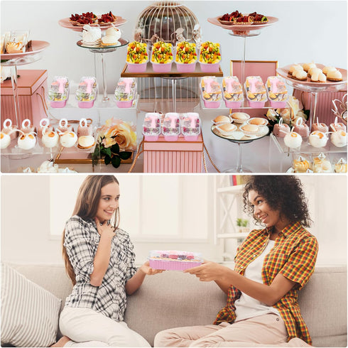 25 Pack Pink Aluminum Foil Mini Loaf Pans with Lids, 6.8 Oz Rectangle Baking Cups for Brownie Mini Cakes