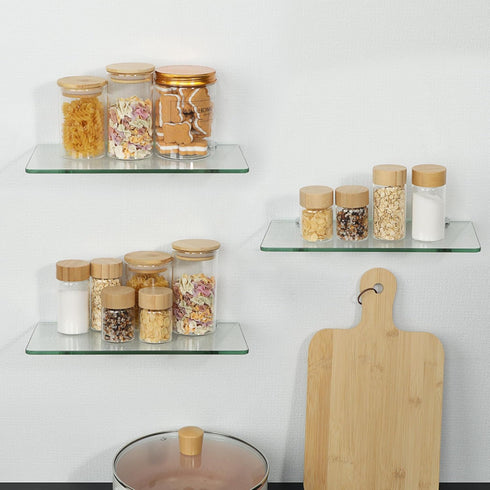 12Inch Set 3, SAYAYO Glass Floating Shelves for Wall, Tempered Glass Shelves for Bathroom, Living Room, Bedroom