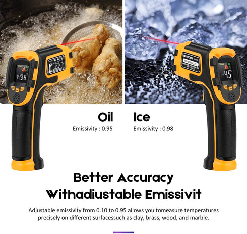 Infrared Thermometer Non-Contact Digital Laser Temperature Gun, -58?~1112?, for Cooking, BBQ, Food, Engine