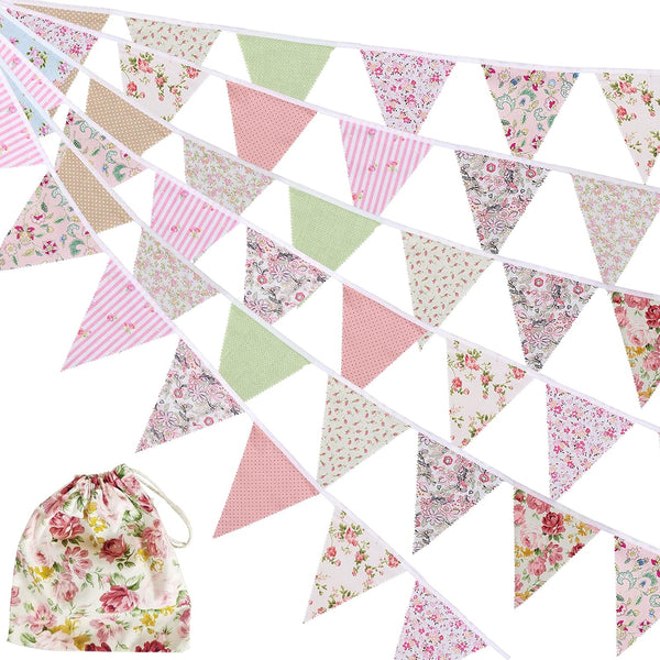 12M/40Ft Triangle Bunting Banner with 42 Pcs Multicolored Fabric Flags for Wedding, Birthday Party Decoration
