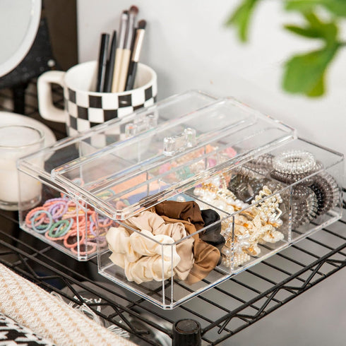 Hair Accessories Organizer for Girls, Acrylic Hair Tie Holder with 3 Compartments for Headbands, Bows, Clips