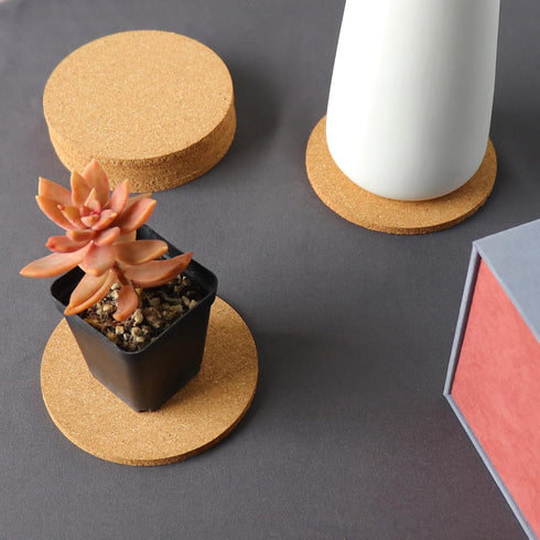 Tivnhuils 6Pcs Cork Coasters Set, 3.9 Inch Desk Coaster for Cup and Plant