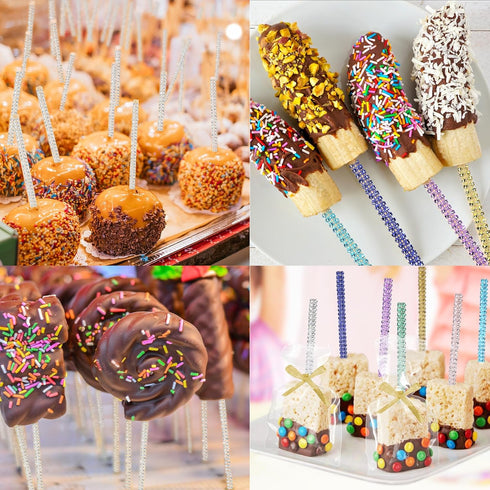 24 Pack Bling Candy Apple Sticks and Bags Kits, Caramel Apple Wooden Skewers, Food Bamboo Decorative Sticks for Treats